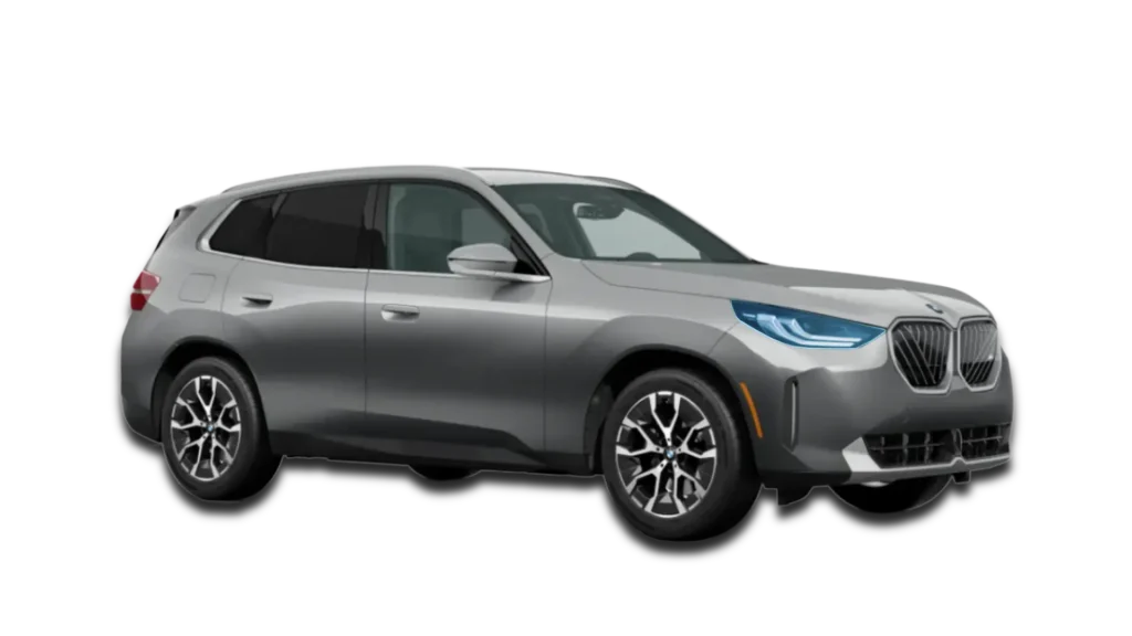 Graphical map of headlight protection on a 2026 BMW X3. Blue highlights show clear film coverage for the lenses.