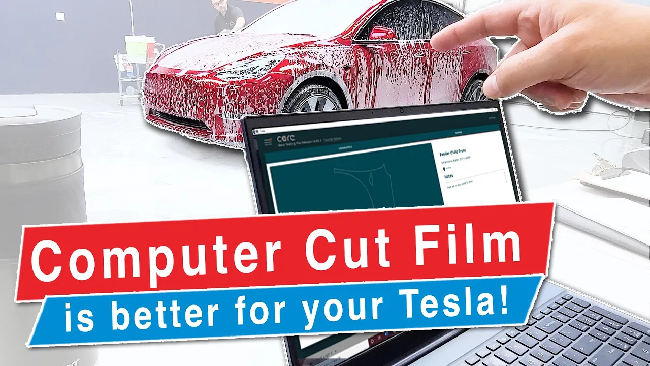 Video: Why software-driven templates are safer for a Red Multi-coat (PPMR) Tesla Model Y, avoiding "custom" disassembly of FSD cameras.