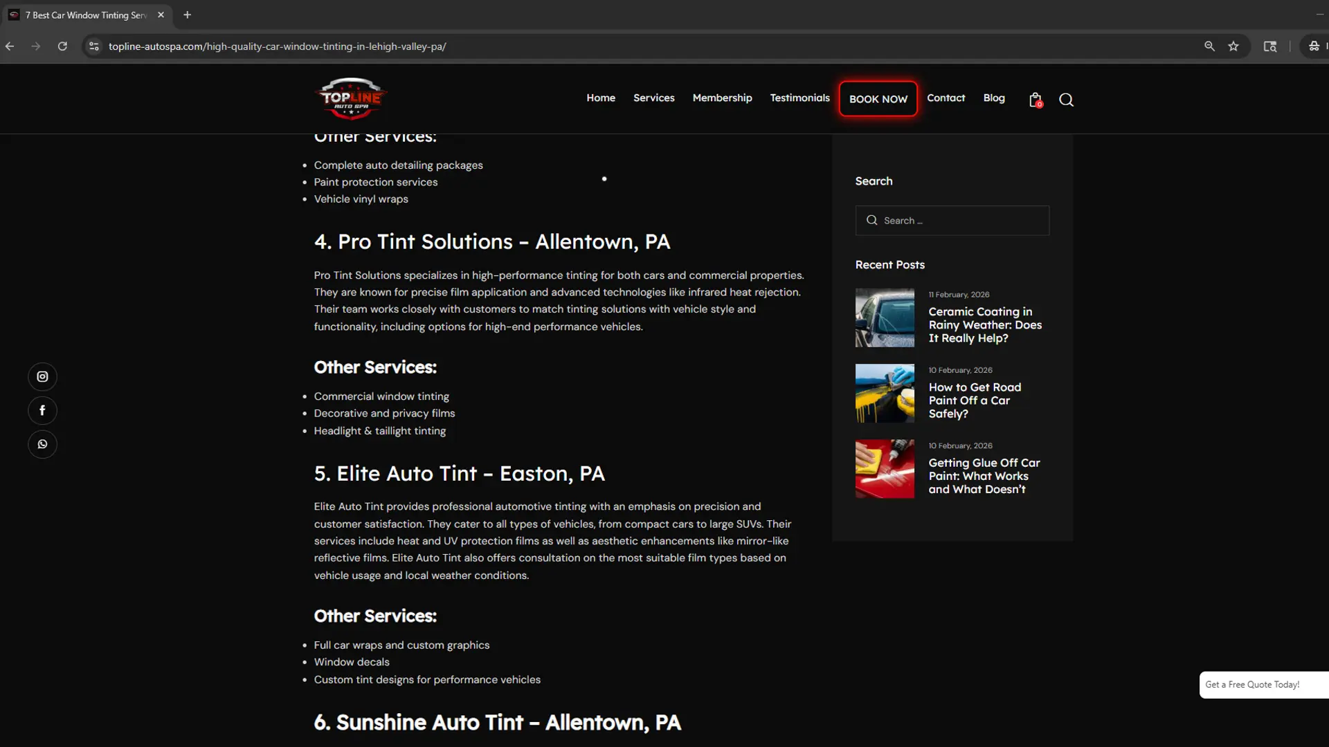 Screenshot of an unverified local listing for Pro Tint Solutions. Evidence that fictitious window tinting shops are being used to lead consumers to false conclusions.