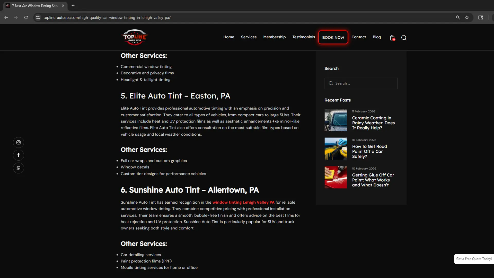 Screenshot showing a fake 'Elite Auto Tint' listing in Easton, PA. Visual proof of how scammers use imaginary business locations to trick local car owners.