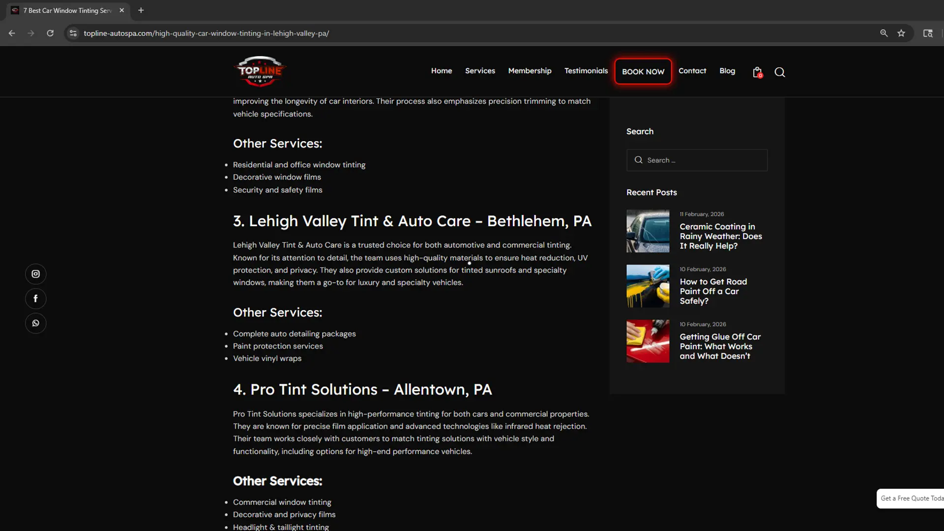 Screenshot of a deceptive directory entry for Lehigh Valley Tint & Auto Care. This unverified listing is part of a network of ghost shops designed to dominate local search results.